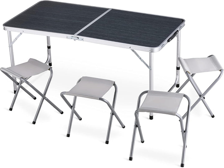 Campingtisch mit 4 stühlen, Höhe Tragbarer Klappbar Grilltisch 120 x 60 cm Tragegriff, Aluminium Kla