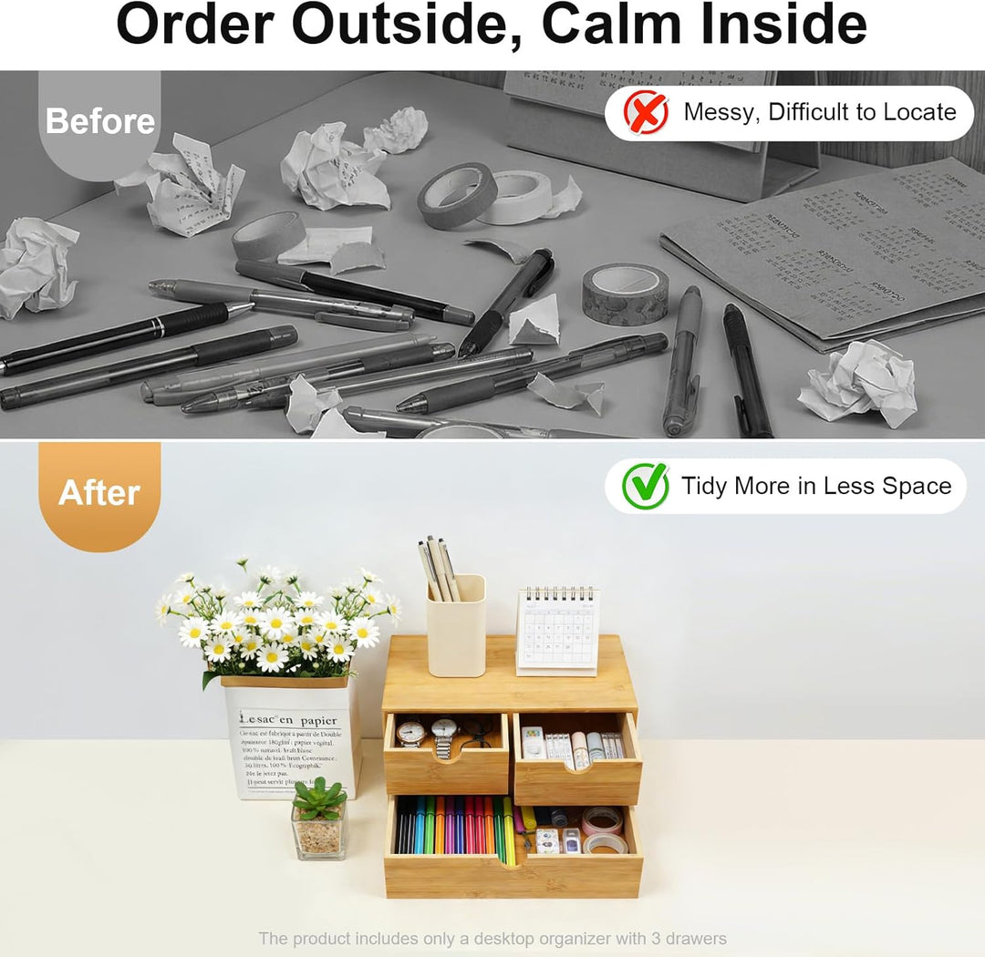 Bambus Schreibtisch Organizer mit 3 Schubladen, Bambus Schubladenbox Desktop Organizer für Büro, Hau