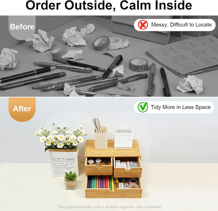 Bambus Schreibtisch Organizer mit 3 Schubladen, Bambus Schubladenbox Desktop Organizer für Büro, Hau