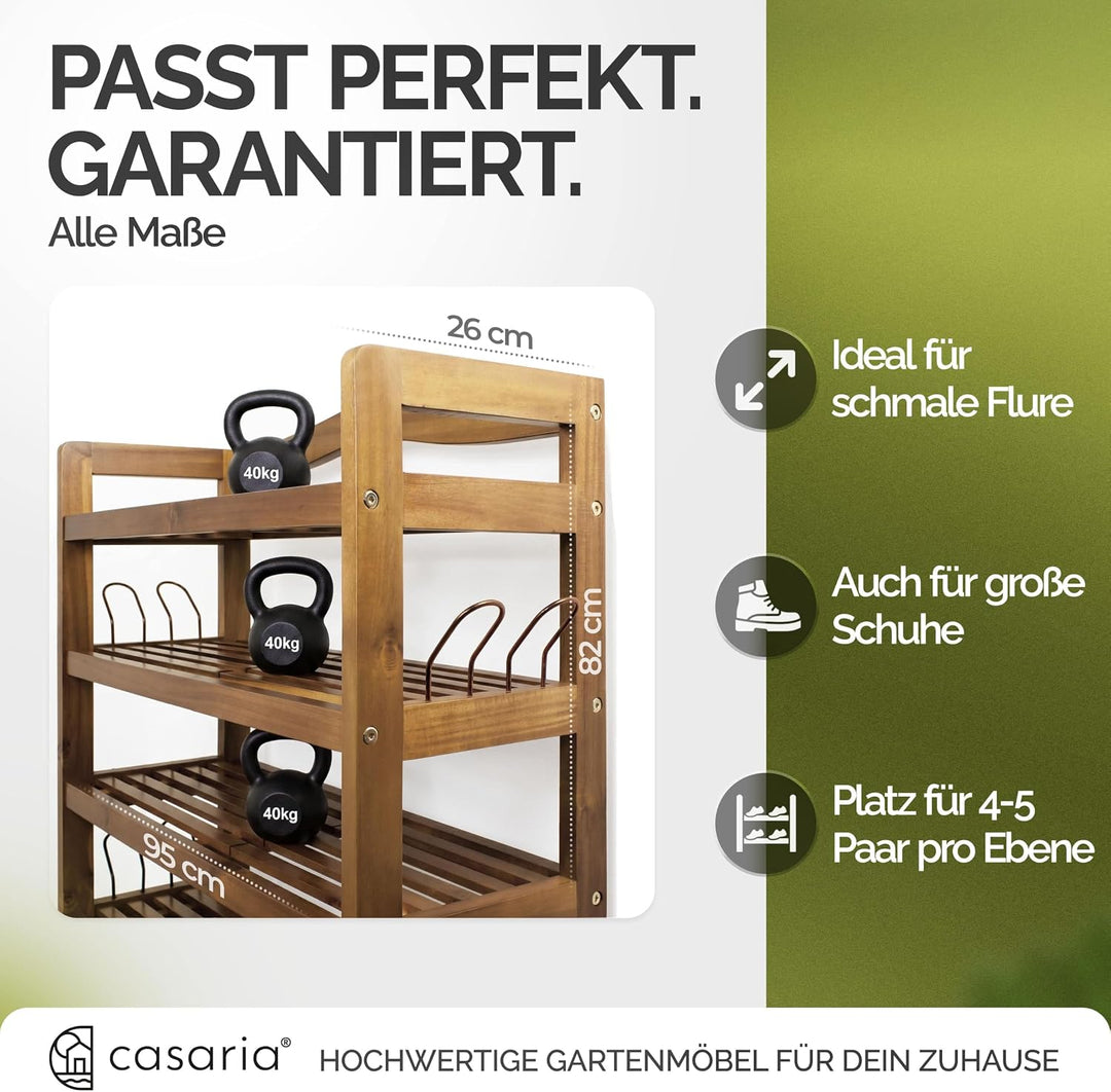 Casaria® Schuhregal mit 5 Ebenen 95x26x82cm FSC®-Zertifiziert Akazien Holz Massiv Bad Diele Flur Bad
