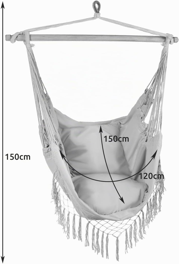 Hängesessel Outdoor 97 x 130 cm Grau bis 120 kg - Schaukelsessel Outdoor und Innen - Hängeschaukel P