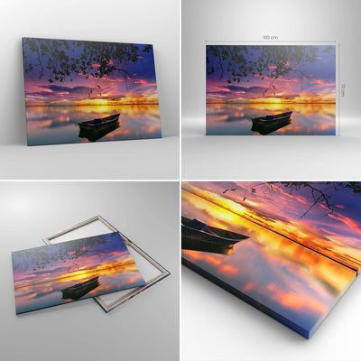 Bilder auf Leinwand 100x70cm Leinwandbild Boot Sonnenuntergang See Himmel Gross Wanddeko Bild Schlaf