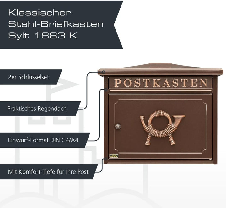 BURG-WÄCHTER Klassischer Briefkasten ohne Zeitungsfach und Namensschild, Verzinkter Stahl, Einwurf-F