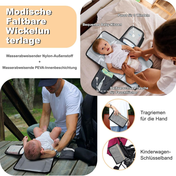 Wickelrucksack Gross - Baby Wickeltasche Rucksack Wasserdicht &amp; Leicht mit Wickelunterlage, Schnulle