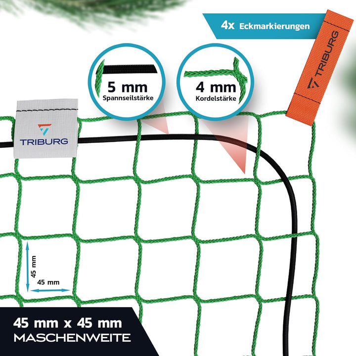 TRIBURG Anhängernetz 2x4 mit Eckmarkierungen - Anhänger Netz mit Spanngummi zur optimalen Ladungssic