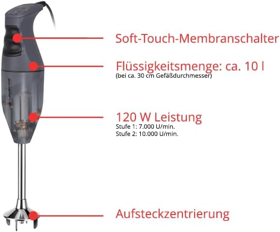 ESGE-Zauberstab M100 Exklusiv – Stabmixer Set mit AC-Motor, 2 Stufen 10.000 U/min, Multimesser & Wan