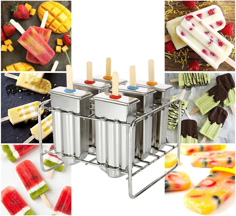 Popsicle Formen Edelstahl, 6 Stück Edelstahl Eisform Popsicle Formen Set mit Stick Holder und Tasse