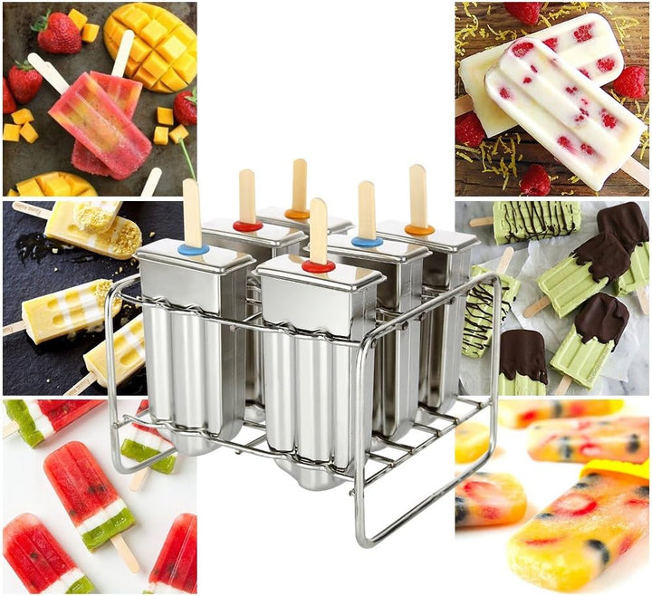 Popsicle Formen Edelstahl, 6 Stück Edelstahl Eisform Popsicle Formen Set mit Stick Holder und Tasse