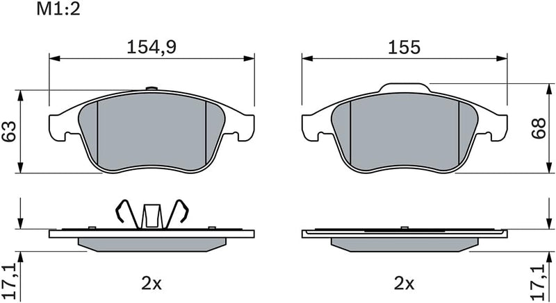 Bosch BP1324 Bremsbeläge - Vorderachse - ECE-R90 Zertifizierung - vier Bremsbeläge pro Set