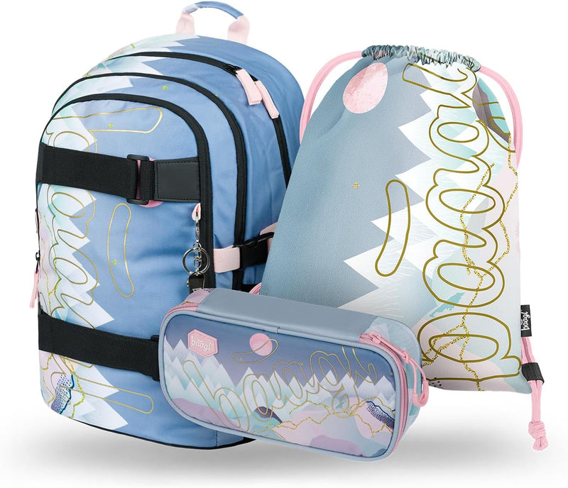 Baagl Schulrucksack Set Jungen Mädchen 3 Teilig, Schultasche ab 3. Klasse, Grundschule Ranzen mit Br