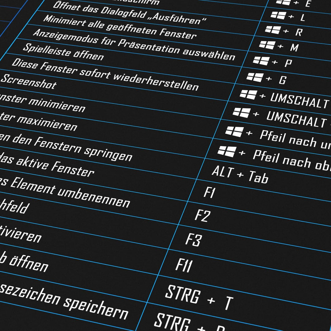 TITANWOLF - XXL Speed Gaming Mauspad 1200 x 600mm - Excel Windows Outlook Word Shortcut Tastenkürzel