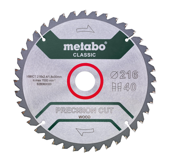 Metabo Sägeblatt Precision Cut Wood - Classic, 216 x 2,4/1,8 x 30, Z40 WZ 5° neg. – 628060000 – Säge