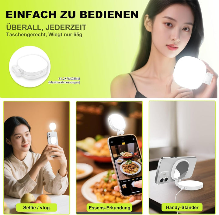 Magnetisches Selfie Licht für Phone: Ringlicht für iPhone Magsafe; CRI97 360° LED Fülllicht mit Spie