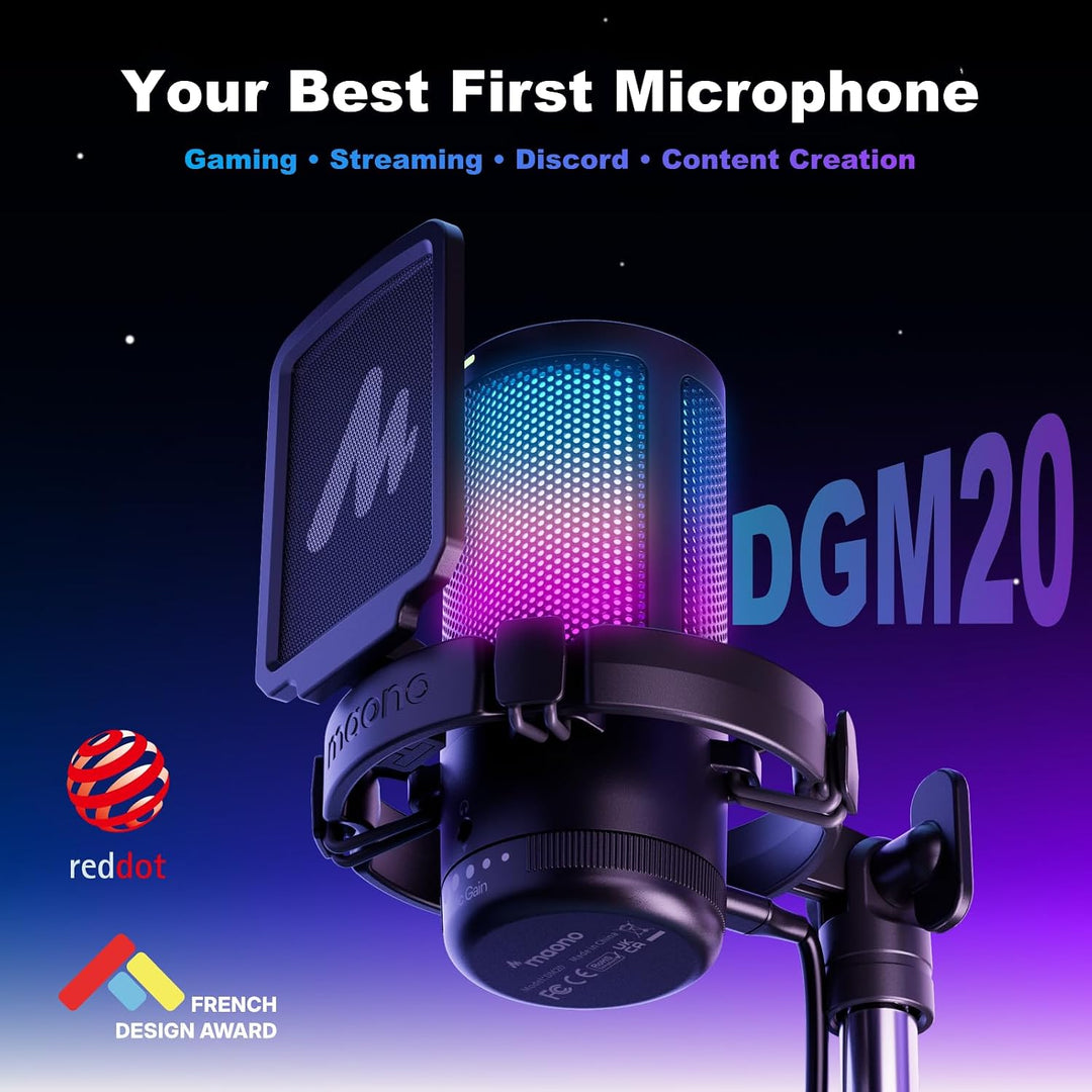 MAONO Gaming USB Mikrofon, Noise Cancellation Kondensator Mic mit Mute, Gain, Monitoring, Galgenarm,