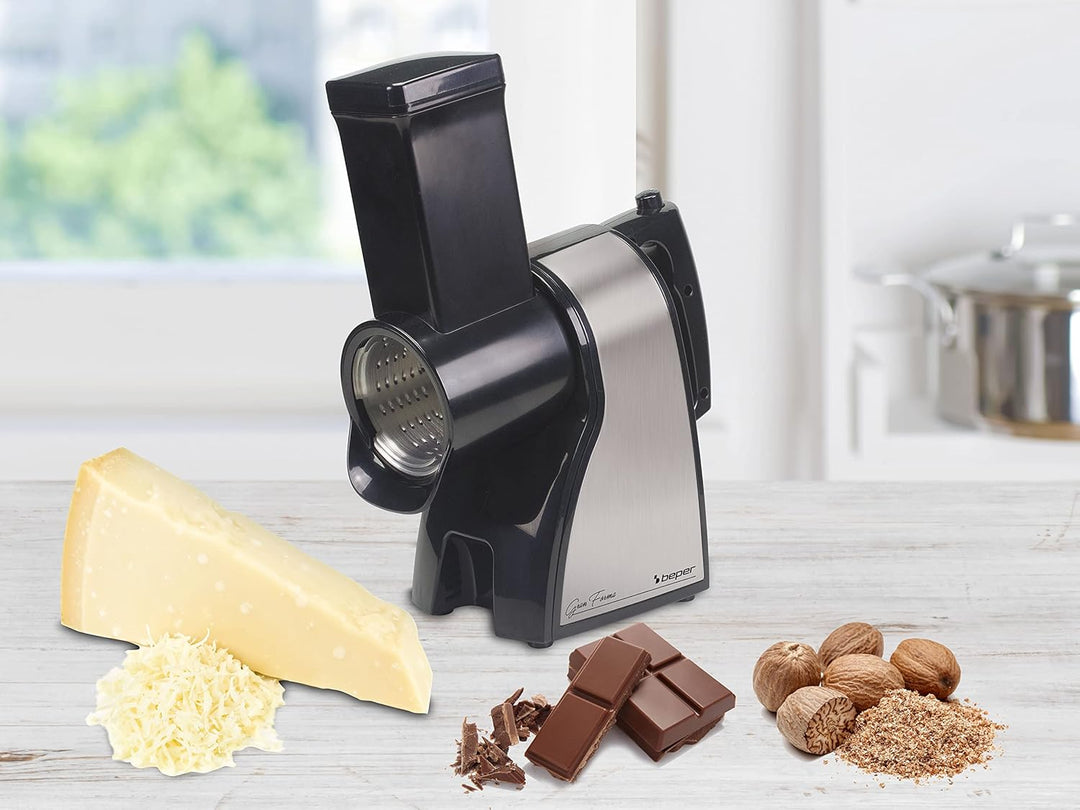 BEPER BP.400 Elektrischer Gemüseschneider und Reibe für Käse aus Stahl - Käsereibe, Schneiden oder G