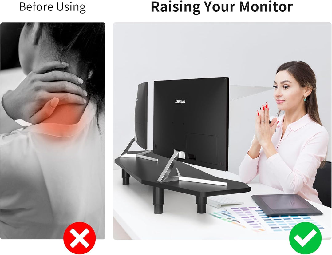 AFOOYO Doppel-Monitorständer, 90 cm, schwarz, Flugzeug-Flügelform, stabile Computer-Schreibtischerhö