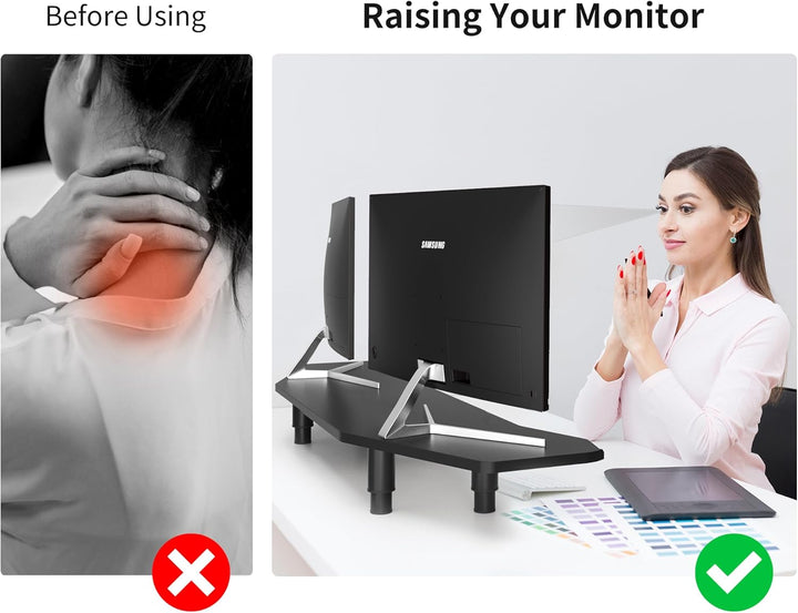AFOOYO Doppel-Monitorständer, 90 cm, schwarz, Flugzeug-Flügelform, stabile Computer-Schreibtischerhö