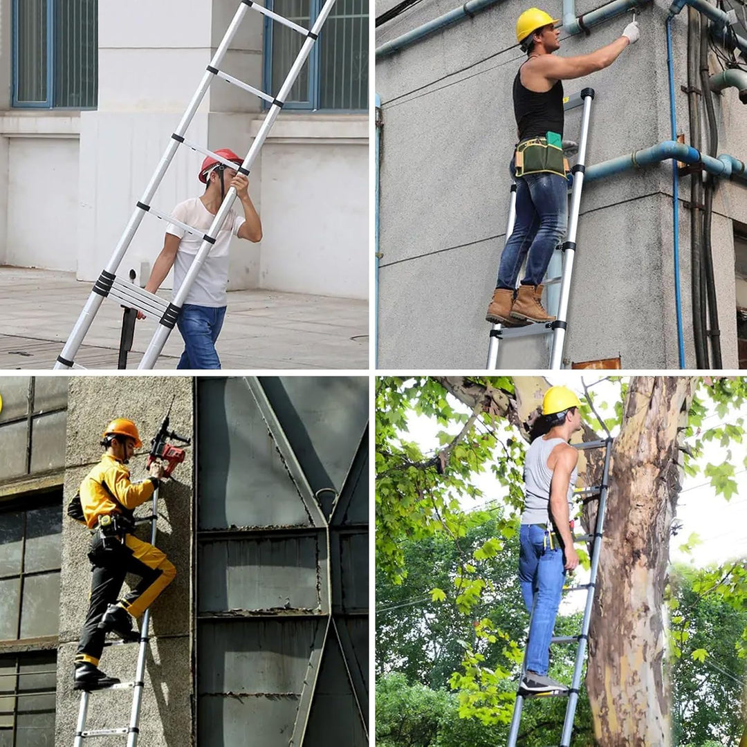 Hooha Klappleiter Auszugsleiter Aluminium 3,9m/5,1m/6,3m mit Anti-rutsch Gummipuffer, Teleskopleiter