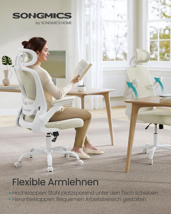 SONGMICS Bürostuhl ergonomisch, Schreibtischstuhl, Drehstuhl mit Mesh, gepolsterte Lendenstütze, Wip