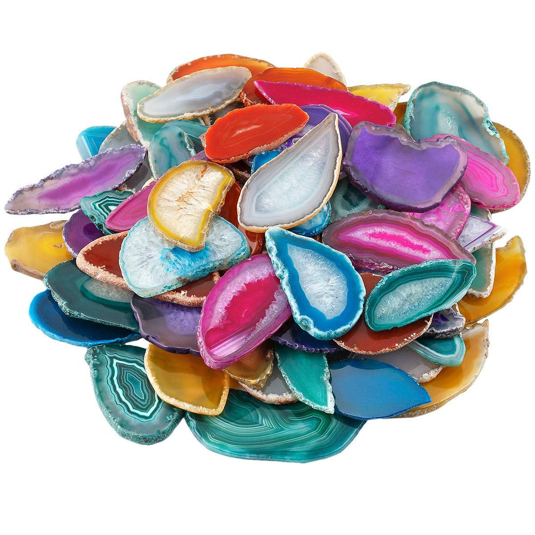 mookaitedecor 12 Stück Natürliche Geode Achat Scheiben, unregelmässige poliert Achat Edelsteine Name