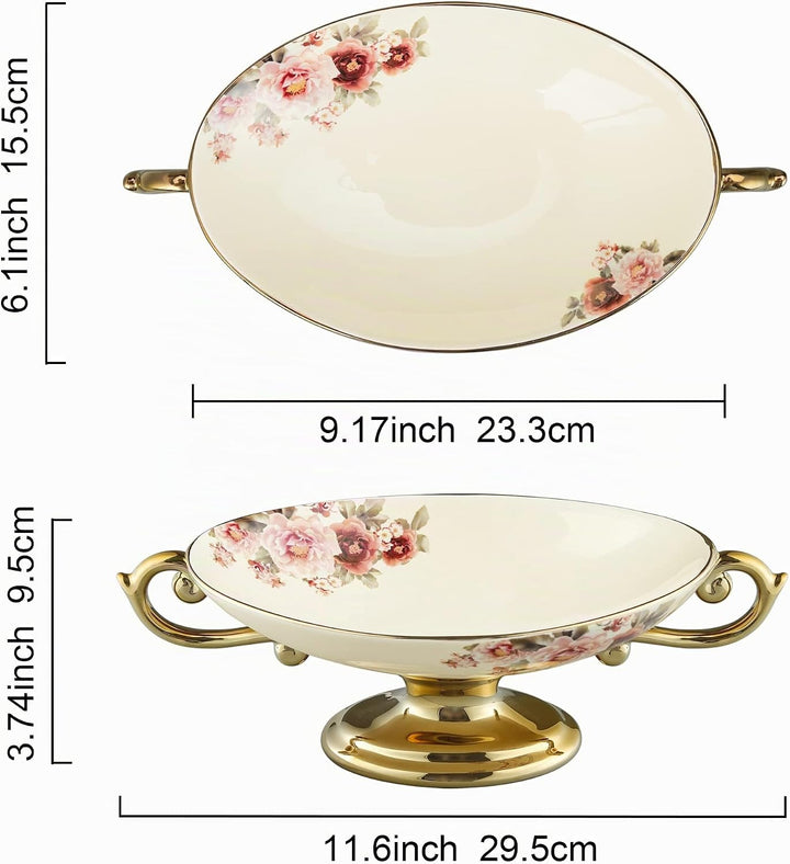 fanquare Blumen Keramik Dessertschale, Vintage Snackteller, Porzellan Obstschale mit Fuss für Mittag