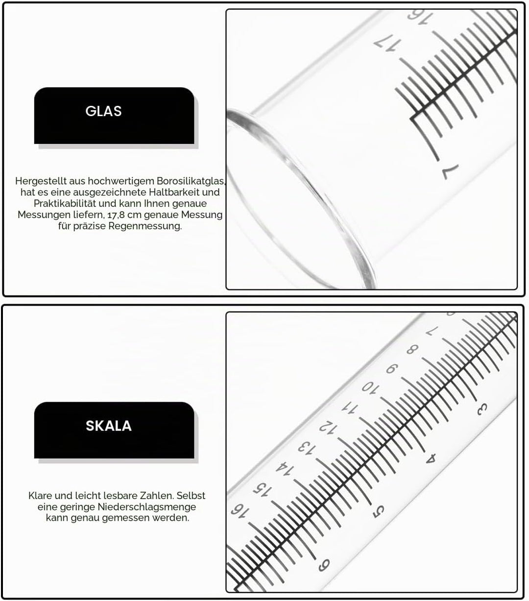 Toddmomy Regenmesser Ersatzglas, Niederschlagsmesser Messzylinder mit Skala, Frostsicherer Zylinder