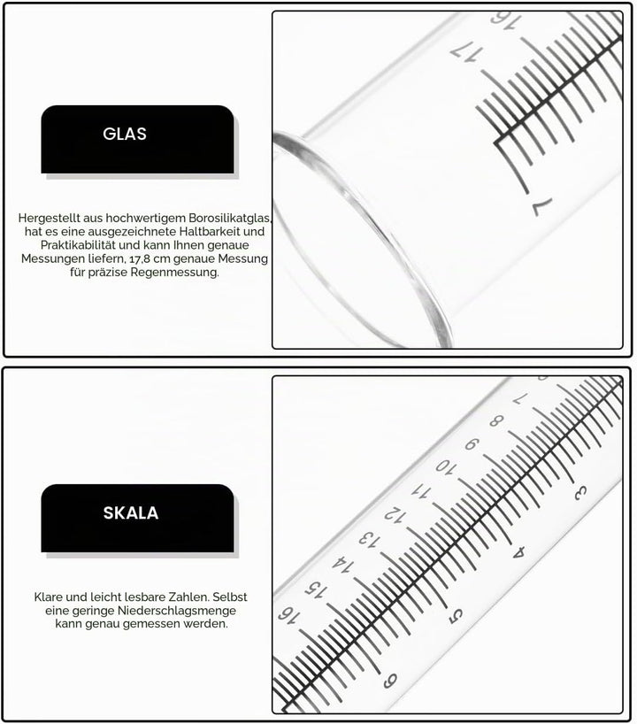 Toddmomy Regenmesser Ersatzglas, Niederschlagsmesser Messzylinder mit Skala, Frostsicherer Zylinder