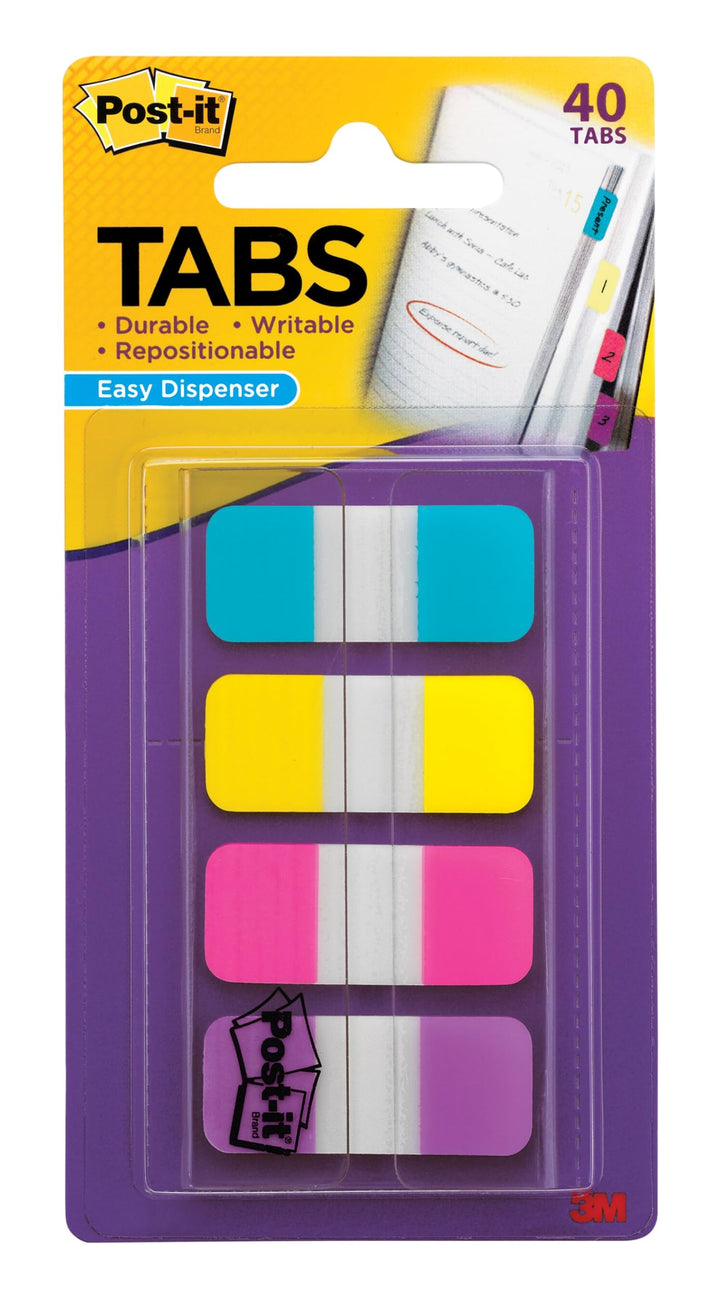 Post-it Tabs, 1,6 cm Solid, Aqua, Gelb, Pink, Violett, langlebig, beschreibbar, repositionierbar, ha