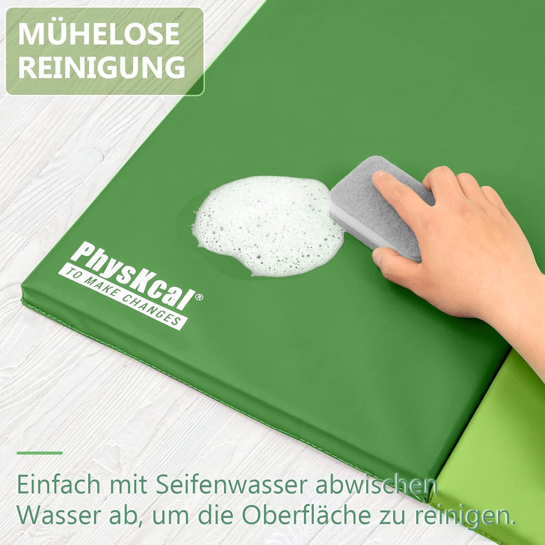 PhysKcal 195 x 75 x 3 cm Klappbare Weichbodenmatte Turnmatte Fitnessmatte Gymnastikmatte mit Tragegr