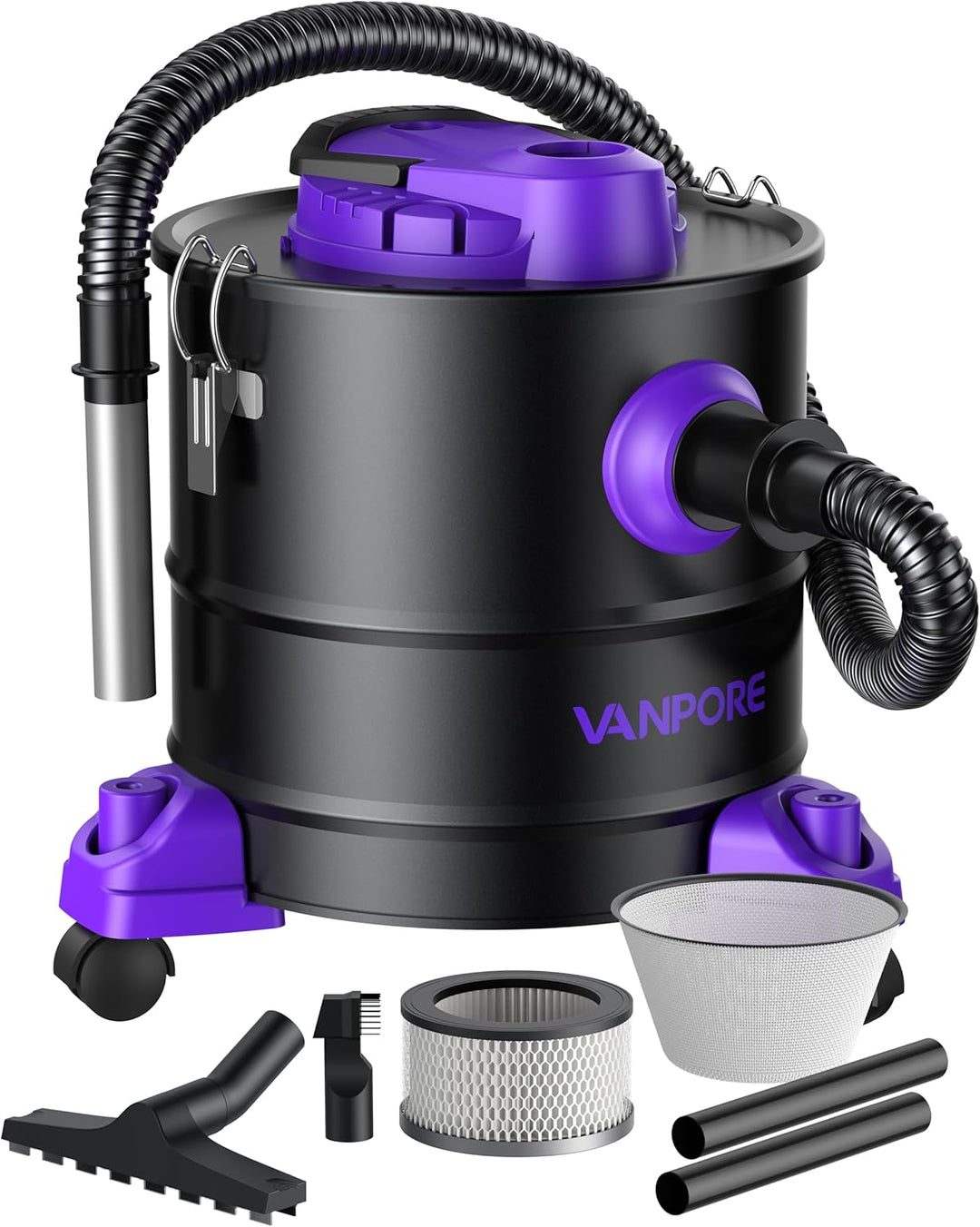 VANPORE Aschesauger für Kamin, 20L Aschesauger, 1200W Starke Saugleistung, Kamin Staubsauger mit Rol