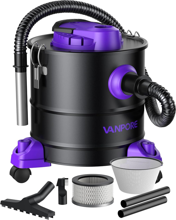 VANPORE Aschesauger für Kamin, 20L Aschesauger, 1200W Starke Saugleistung, Kamin Staubsauger mit Rol