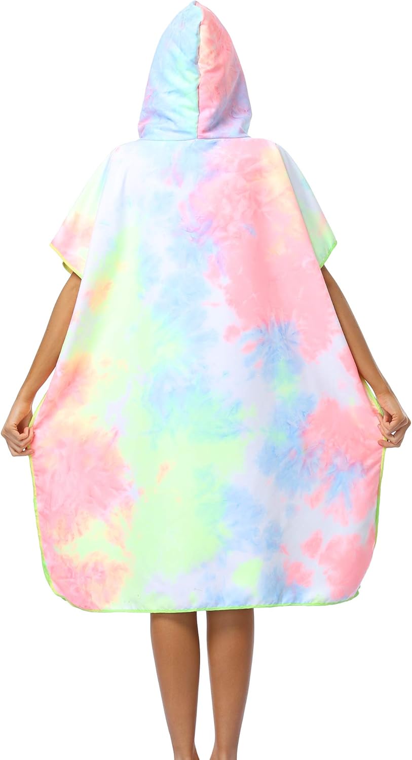 FLYILY Microfaser Surf Poncho Handtuch mit Kapuze Bademantel zum Schwimmen und Strand wechseln Einhe