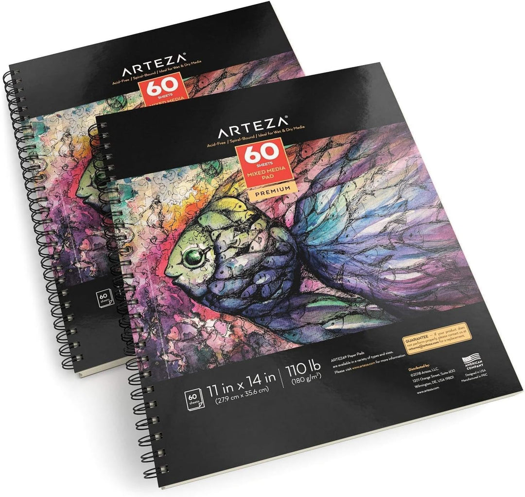 Arteza Zeichenblock 279 x 356mm, mixed media Sketchbook, spiralgebundener Skizzenblock mit 60 Blätte