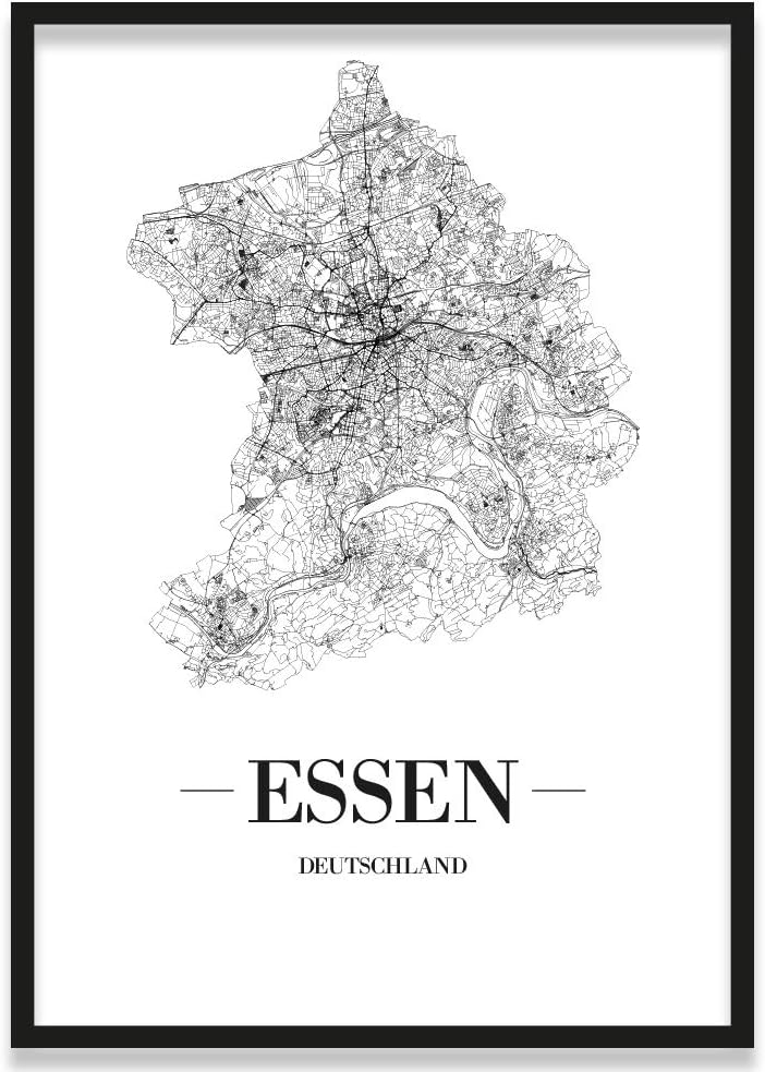 JUNIWORDS Stadtposter, Essen, Wähle eine Grösse, 40 x 60 cm, Poster mit Rahmen, Schrift A, Weiss 40