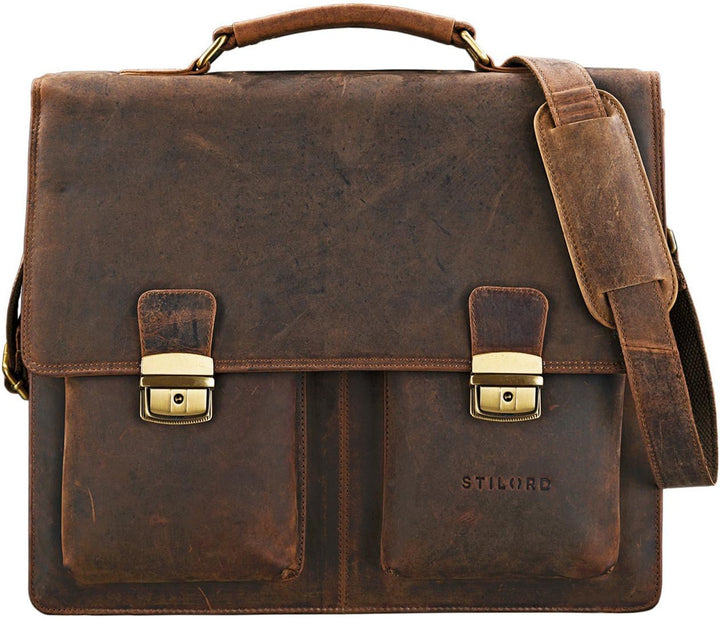 STILORD 'Tiberius' Retro Aktentasche Leder Businesstasche zum Umhängen DIN A4 Dokumententasche mit S