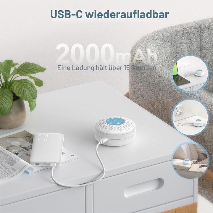White Noise Machine Baby, Einschlafhilfe Babys mit 2000mAh Akku,Portable Sound Machine for Adults,21