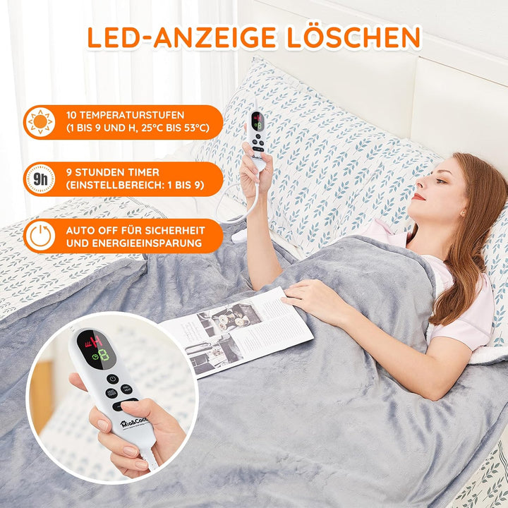 Mia&amp;Coco Heizdecke mit Abschaltautomatik 160x130 cm, 10 Heizstufen, 9 Std. Auto-Off Timer, Überhitzu