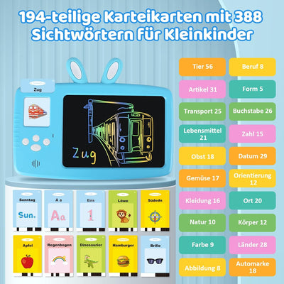 Deutsch Lernen Lernspielzeug für Kinder 1-6 Jahre alt, Sprechende Flash-Karten LCD Schreibtablett 38