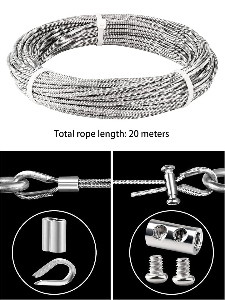 TooTaci Drahtseil 3mm Edelstahl, 20M Edelstahl Stahlseil Ummantelt aus PVC, Stahlseil mit ösen, M3 D