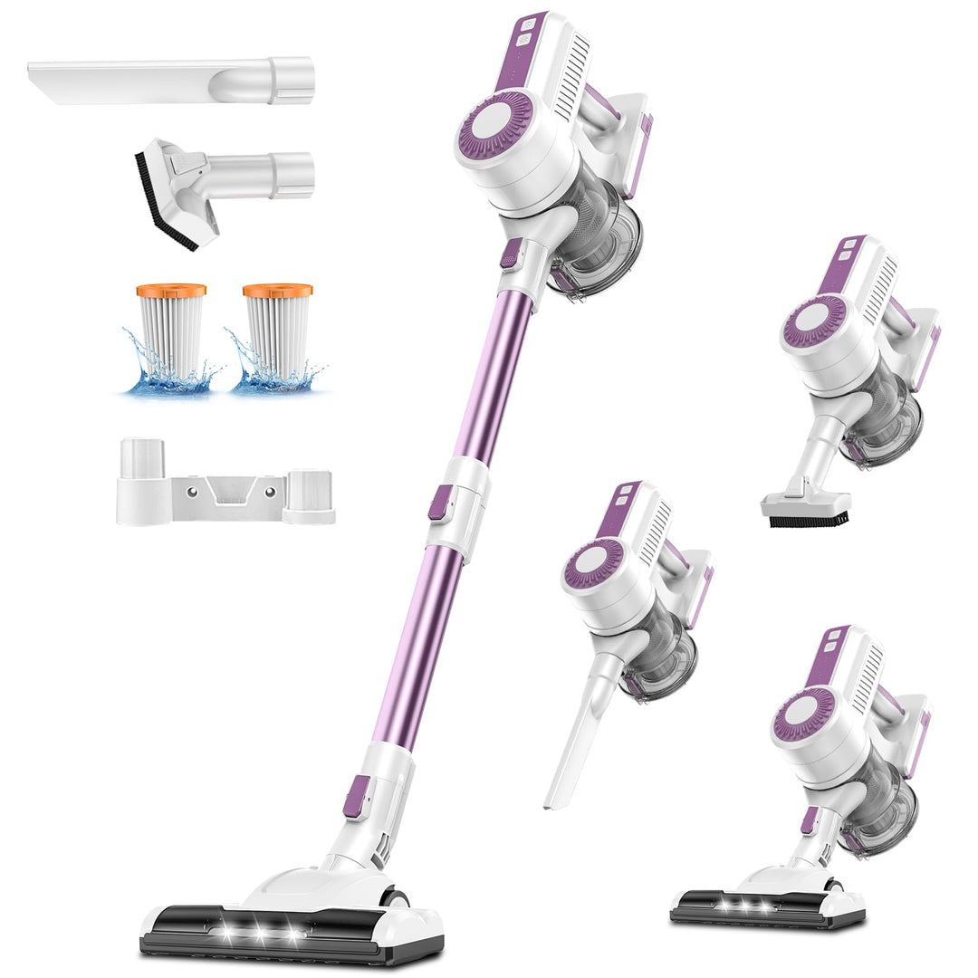 L12E Akku Staubsauger 46KPa/400W,1L Staubsauger Kabellos mit 2 HEPA Taro-violett, Taro-violett