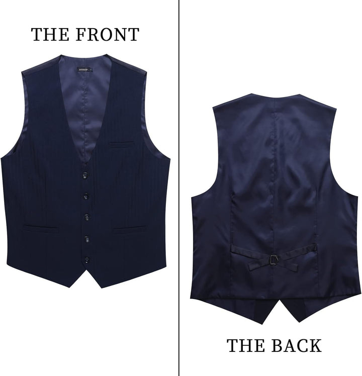 HISDERN Herren Anzugweste Formale Hochzeit Klassische Retro Baumwolle V-Ausschnitt Einfarbige Elegan