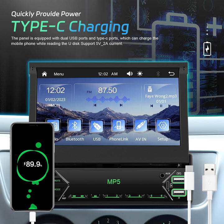 CAMECHO 1 DIN Wireless Carplay Android Auto, 7 Zoll Auto Bildschirm Videoausgang/AUX-IN/FM/TF/Mirror