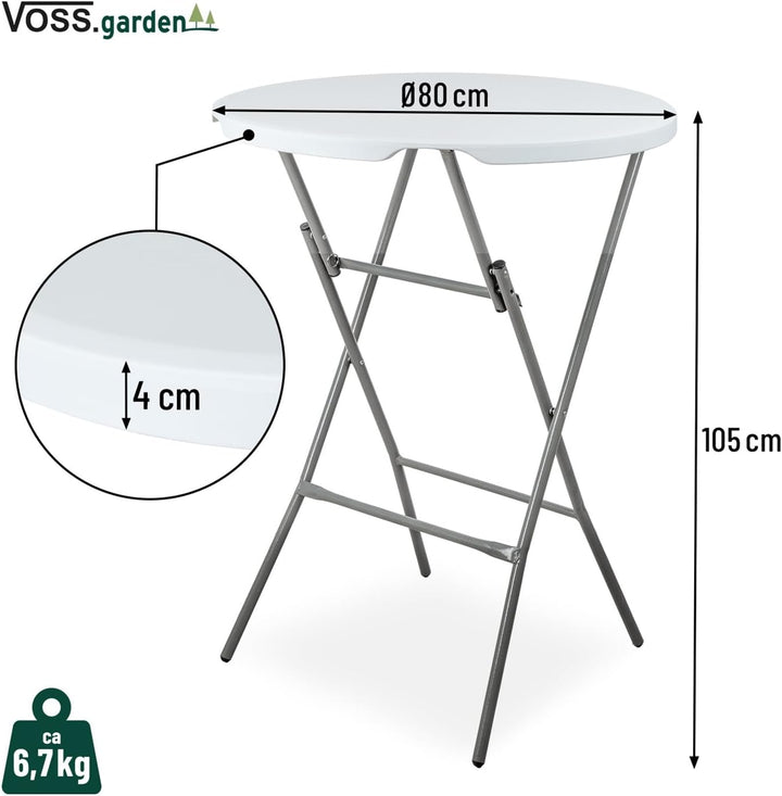 VOSS.garden 2X Stehtische Ø80cm/ 105cm, Hochtisch klappbar, Kunststoff & Stahlgestell