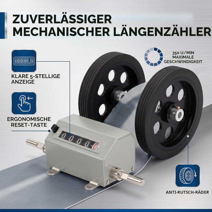 Zähler Rolling Wheel Digits 0-9999.9 Längenzähler Messlänge, max. Geschwindigkeit 350 U/min Grau Res