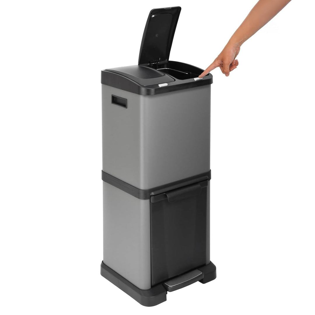 SVITA 3XCOMBO32 Mülleimer Treteimer Abfalleimer Mülltrennung mit Schubfächern Grau (32 Liter 2x8L +
