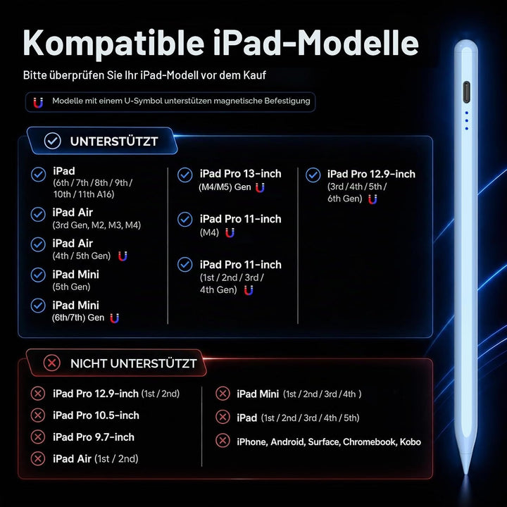 Stift für iPad 2018-2023, HATOKU Pencil für iPad mit Tilt Sensitivity & Palm Rejection, Magnetischer