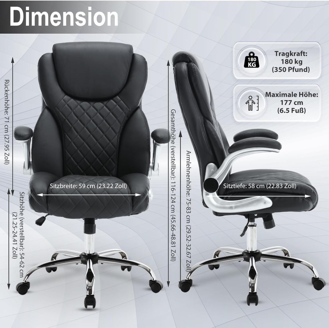 Bosmiller Bürostuhl Chefsessel 180kg Belastbarkeit Ergonomischer Bürostuhl Schreibtischstuhl mit Ver