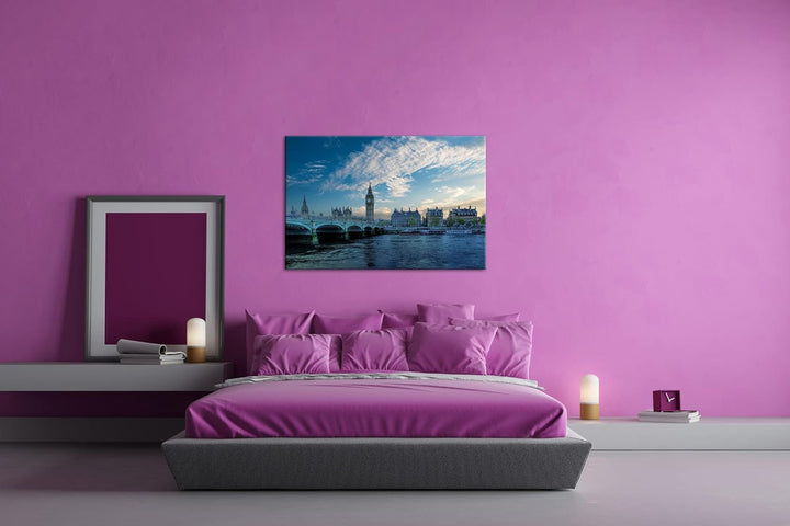 deyoli Skyline London Format: 60x40 als Leinwandbild, Motiv fertig gerahmt auf Echtholzrahmen, Hochw