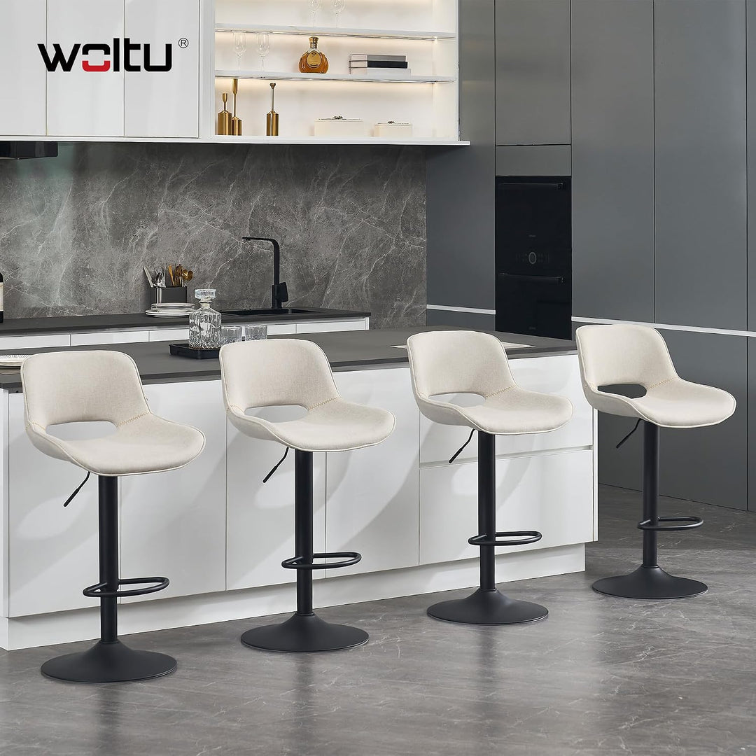 WOLTU Barhocker 2er Set, höhenverstellbar, mit Rückenlehne, Leinen, Beige | Barstuhl mit Fussstütze,