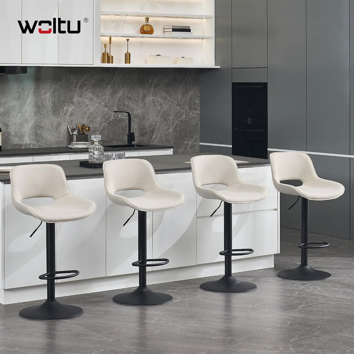 WOLTU Barhocker 2er Set, höhenverstellbar, mit Rückenlehne, Leinen, Beige | Barstuhl mit Fussstütze,